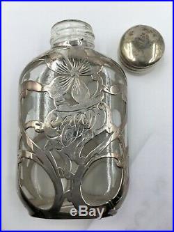 Lot Of Three Vintage Sterling & Glass Art Nouveau Perfume Bottles