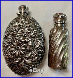 Lot of 2 Vintage Sterling Perfume Bottles with Gorham Floral Perfume Flask Wow