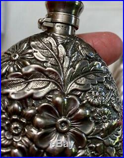 Lot of 2 Vintage Sterling Perfume Bottles with Gorham Floral Perfume Flask Wow