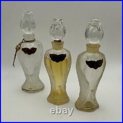 Lot of 3X Guerlain Vintage Perfume Bottles Ode, Mitsouko, Shalimar Rose Stoppers