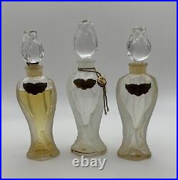 Lot of 3X Guerlain Vintage Perfume Bottles Ode, Mitsouko, Shalimar Rose Stoppers