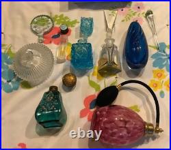 Lot of 7 Vintage Art Glass, Crystal Perfume Bottles W. Germany, CZECHO, MAYTUM