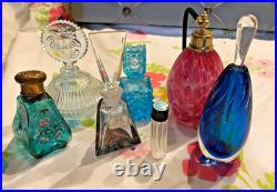 Lot of 7 Vintage Art Glass, Crystal Perfume Bottles W. Germany, CZECHO, MAYTUM