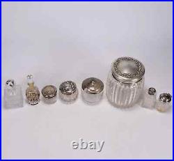 Lot of 8 Antique, Vintage Sterling Silver Vanity Jarsand Perfume Bottles Grt. Cnd