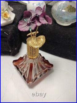 Lot of 8 Vintage Antique Glass Perfume Bottles Empty DESIGNER PLUS SILVER TRAY