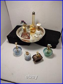 Lot of 8 Vintage Antique Glass Perfume Bottles Empty DESIGNER PLUS SILVER TRAY