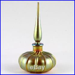 Lundberg Studios Glass Gold Luster Perfume Bottle Ribbed Retired Vintage Scent