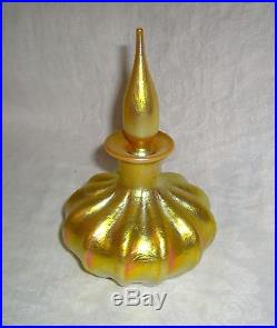Lundberg Studios Vintage Estate Large Gold Dore Ribbed Saucer Perfume Bottle