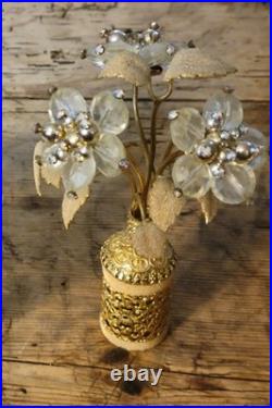MINT VTG 1950s IRICE Cut Crystal Gold Perfume Bottle Jeweled Ormolu Topper WORKS