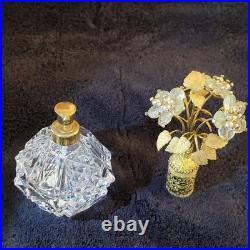 MINT VTG 1950s IRICE Cut Crystal Gold Perfume Bottle Jeweled Ormolu Topper WORKS