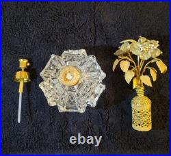 MINT VTG 1950s IRICE Cut Crystal Gold Perfume Bottle Jeweled Ormolu Topper WORKS