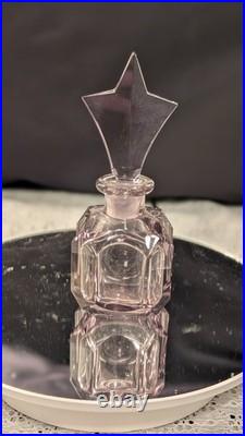 MINT! -Vintage Art Deco Pink Glass Perfume Bottle Star Stopper Czech Style