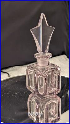 MINT! -Vintage Art Deco Pink Glass Perfume Bottle Star Stopper Czech Style