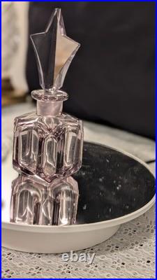 MINT! -Vintage Art Deco Pink Glass Perfume Bottle Star Stopper Czech Style