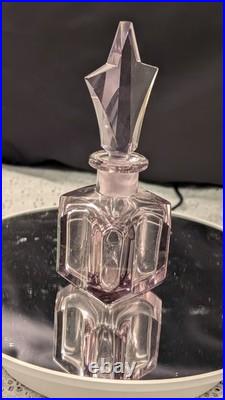 MINT! -Vintage Art Deco Pink Glass Perfume Bottle Star Stopper Czech Style