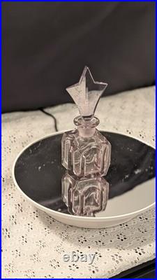 MINT! -Vintage Art Deco Pink Glass Perfume Bottle Star Stopper Czech Style
