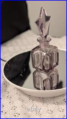 MINT! -Vintage Art Deco Pink Glass Perfume Bottle Star Stopper Czech Style