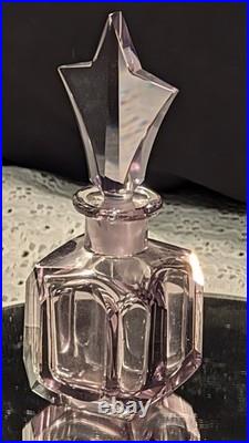 MINT! -Vintage Art Deco Pink Glass Perfume Bottle Star Stopper Czech Style