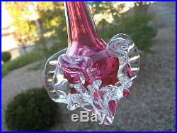 MURANO SIGNED VINTAGE HOT PINK/CLEAR RUFFLED SKIRT PERFUME BOTTLE With STOPPER