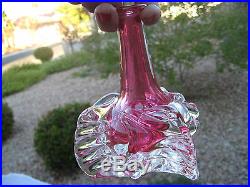 MURANO SIGNED VINTAGE HOT PINK/CLEAR RUFFLED SKIRT PERFUME BOTTLE With STOPPER