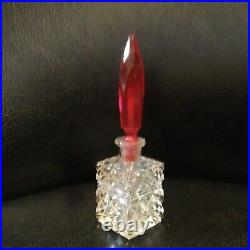 Made In Czechoslovakia Cut Glass Perfume Bottle Red Stopper Vintage