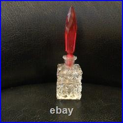 Made In Czechoslovakia Cut Glass Perfume Bottle Red Stopper Vintage