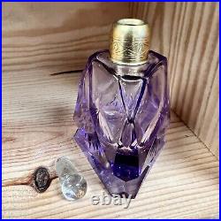 Made In Czechoslovakia Purple Cut Glass Perfume Bottle Stopper Vintage