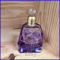 Made In Czechoslovakia Purple Cut Glass Perfume Bottle Stopper Vintage