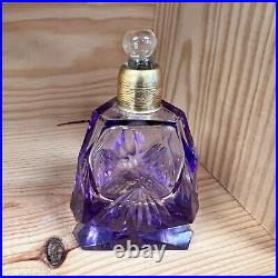 Made In Czechoslovakia Purple Cut Glass Perfume Bottle Stopper Vintage