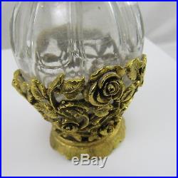 Matson Crystal Ormolu Gold Metal Filigree Roses Perfume Bottle K825 Vintage