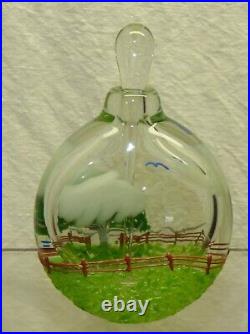 Matthew Buechner Thames Art Glass Perfume Bottle w Dauber Summer Season Tree Vtg