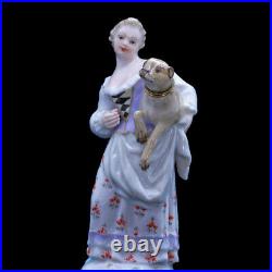 Meissen Perfume Scent Bottle Woman Pug Dog Antique Porcelain c1850 (3496)