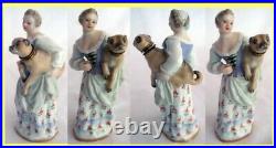 Meissen Perfume Scent Bottle Woman Pug Dog Antique Porcelain c1850 (3496)