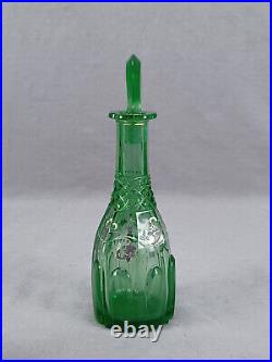 Mid 19th Century Bohemian Enameled Leaf Scrollwork & Cut Green Glass Perfume