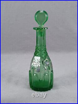 Mid 19th Century Bohemian Enameled Leaf Scrollwork & Cut Green Glass Perfume