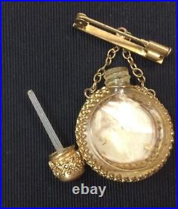 Miniature Perfume Bottle Brooch Limoges Glass Dauber Jeweled Vintage