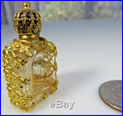 Miniature Vintage Limoges Blue Porcelain Glass Scent Perfume Bottle 11/2 tall