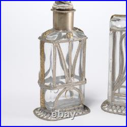 Moroccan Vtg Clear Glass Metal Spire Perfume Oil Sprinkler Bottle Pair