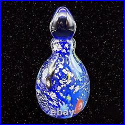 Murano Art Glass Perfume Bottle Cobalt Blue Silver Flecks Large Millefiori Vtg