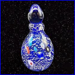 Murano Art Glass Perfume Bottle Cobalt Blue Silver Flecks Large Millefiori Vtg