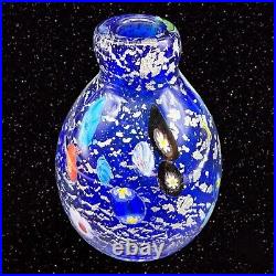 Murano Art Glass Perfume Bottle Cobalt Blue Silver Flecks Large Millefiori Vtg