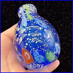 Murano Art Glass Perfume Bottle Cobalt Blue Silver Flecks Large Millefiori Vtg