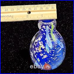 Murano Art Glass Perfume Bottle Cobalt Blue Silver Flecks Large Millefiori Vtg