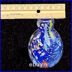 Murano Art Glass Perfume Bottle Cobalt Blue Silver Flecks Large Millefiori Vtg