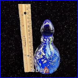 Murano Art Glass Perfume Bottle Cobalt Blue Silver Flecks Large Millefiori Vtg