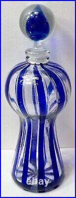 Murano Galliano Ferro Vintage Cobalt Striped Perfume Or Jar Italy 7 3/4