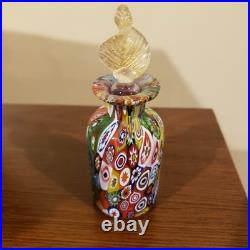 Murano Millefiori Art Glass Perfume Bottle Gold Fleck Stopper Vintage Italy