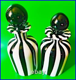 Murano Perfumes Two Black and White Striped Vintage Bottles with Stoppers