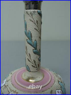 NICE ANTIQUE ENGLISH PORCELAIN TEXTURED PERFUME BOTTLE with STERLING SILVER LID