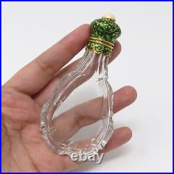 NYJEWEL Vintage 18k Yellow Gold Green Enamel Perfume Bottle